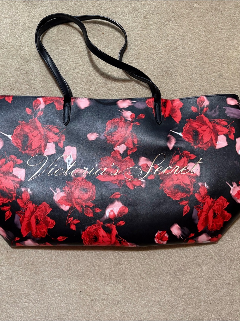 Victoria's Secret Black Tote with Red Rose Print